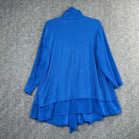 Chico's 2 Travelers Ribbed Jacket Belladonna Blue Open Front 3/4 Sleeves - Picture 2 of 6